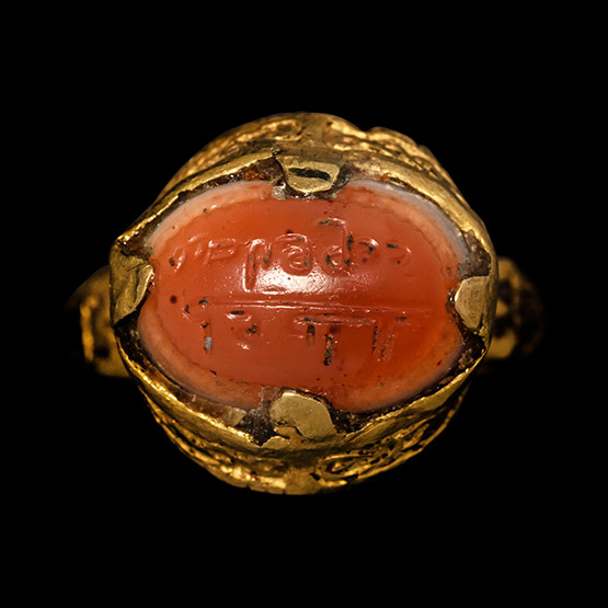 Western Asiatic Gold Ring with Inscribed Sardonyx Gemstone