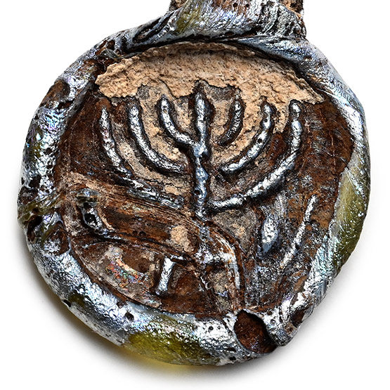 Eastern Roman Glass Pendant with Menorah