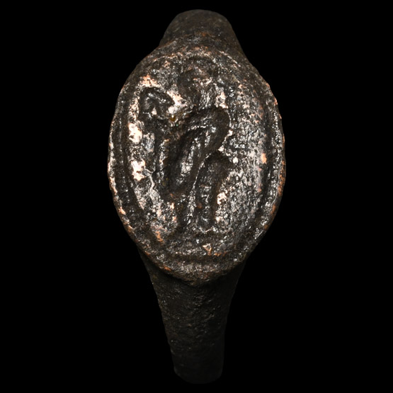 Graeco-Parthian Bronze Ring with Courtesan Holding a Flower