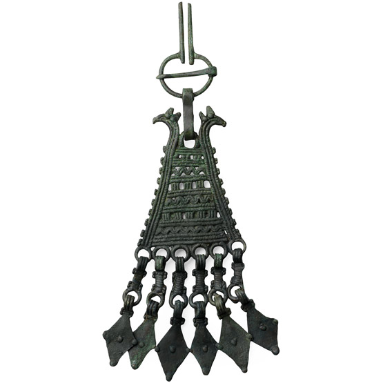 Viking Period Bronze Brooch with Pendant and Lozenge-Shaped Drops