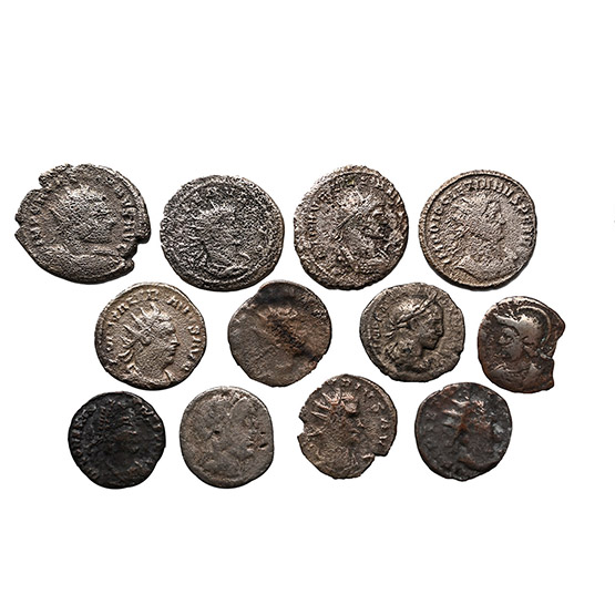 Group of Twelve [12] AR Denarius and BI Antoninianus Roman Coins.