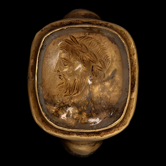 Eastern Roman Gold Ring with Rock Crystal Gemstone of Asclepius the God of Medicine