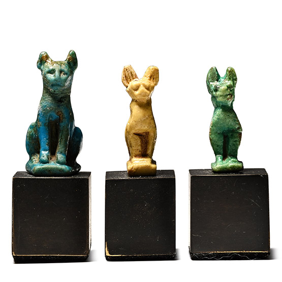 Egyptian Faience Bastet Cat Amulet Collection