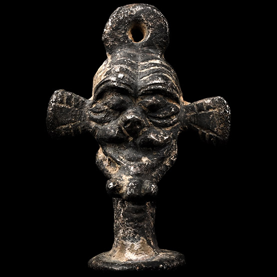 Mesopotamian Silver Stamp Seal with Janiform Head of the God Pazuzu