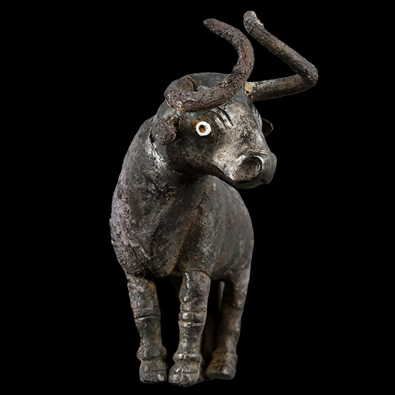 Early Proto-Elamite Silver Horned Bull Pendant