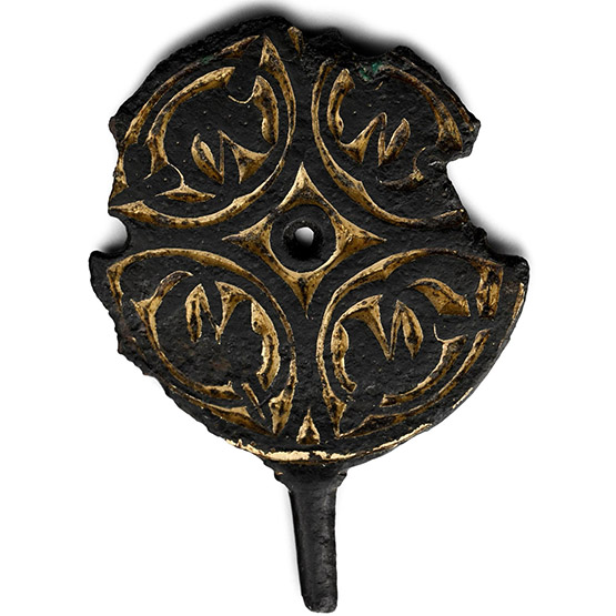 Anglo-Saxon Gilt Bronze Pin Head with Animals