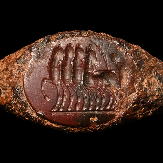 Roman Iron Ring with Jasper Intaglio of a Quadriga