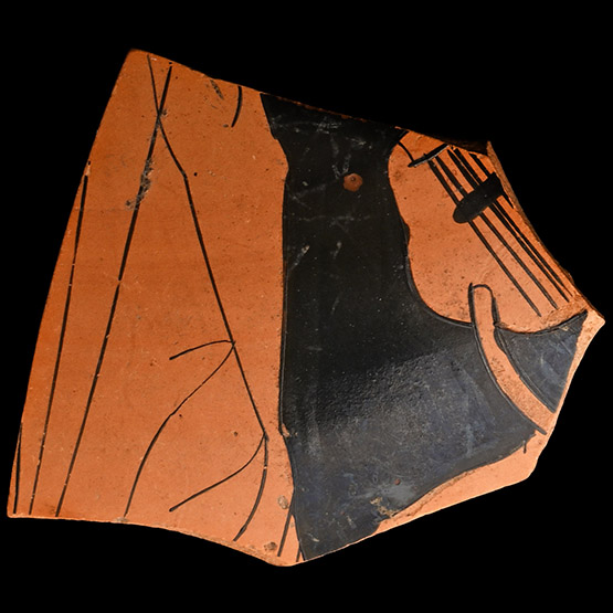 Greek Attic Red-Figure Kylix Fragment Depicting a Lyre Player