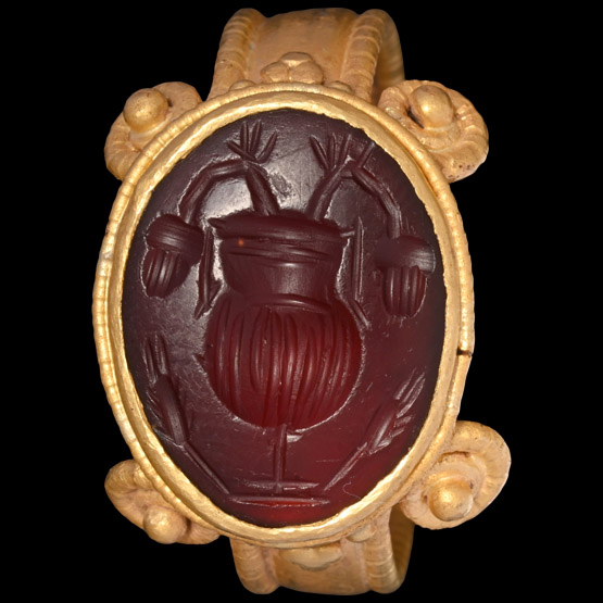 Roman Vase Gemstone in Gold Ring