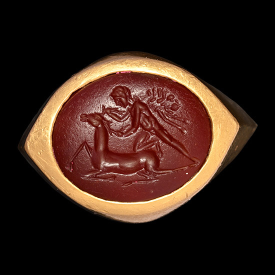 Roman Gemstone of Hercules with Ceryneian Hind in Gold Ring