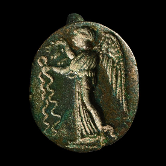 Greek Bronze Ring with Goddess Nike