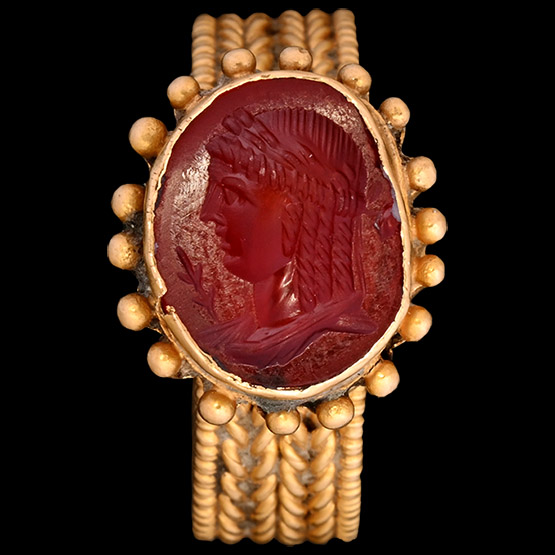 Roman Carnelian Gemstone of the God Apollo in Byzantine Gold Ring