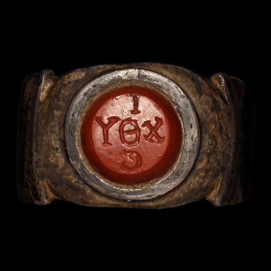 Roman Silver Ring with Early Christian Gemstone