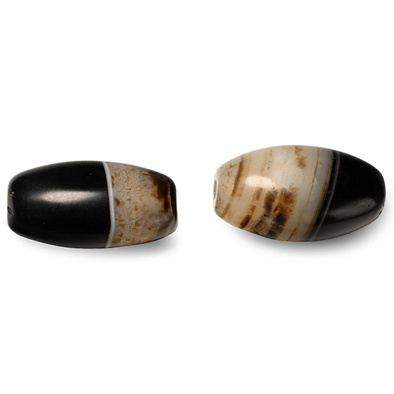 Large Bactrian Banded Agate Bead Pair