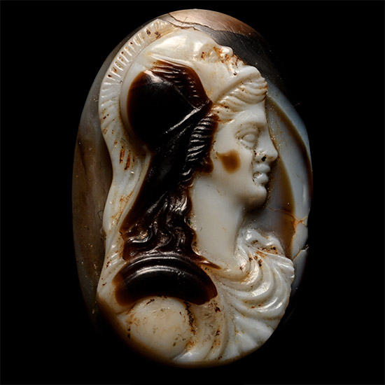 Post-Classical Sardonyx Cameo with Helmetted Bust of Athena