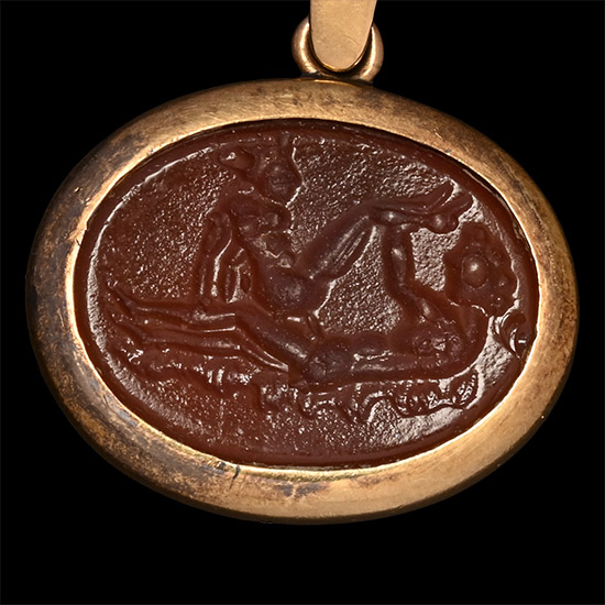 Post-Classical Gem with Erotic Scene in Gold Mount