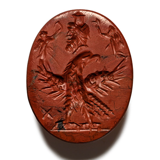 Roman Red Jasper Gemstone with Zeus Serapis Allegory
