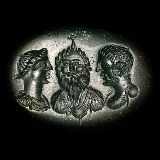 Large Post-Classical Eastern Bloodstone Gemstone with Three Busts