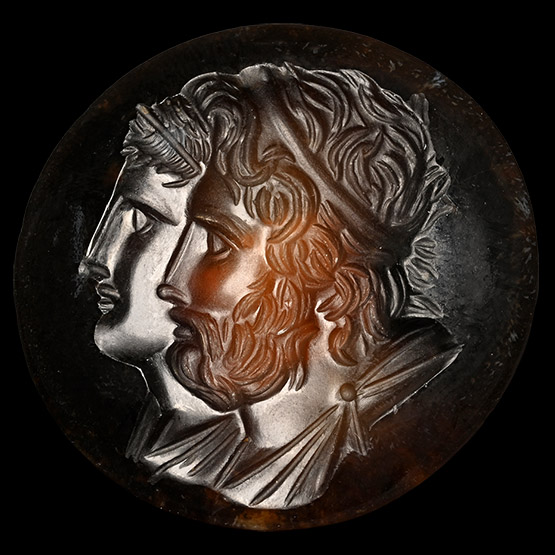 Large Post-Classical Agate Gemstone Depicting a Double Portrait of Hellenistic Rulers