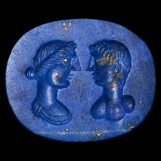 Post-Classical Lapis-Coloured Gem with Facing Busts
