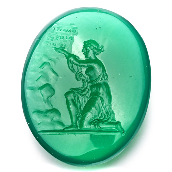 Neoclassical Tinted Green Agate Gemstone with a Votive Scene