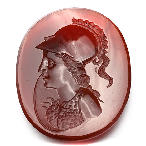 Large Neoclassical Agate Gemstone with Bust of the Helmetted Greek Goddess Athena