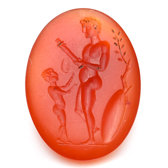 Neoclassical Carnelian Gemstone with Warrior and Putto