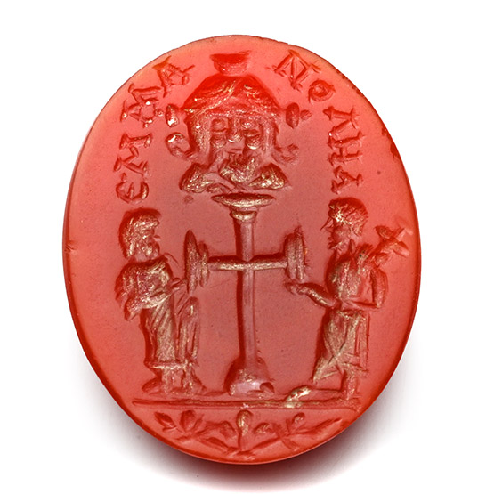 Byzantine Style Agate Intaglio with Cross and Figures