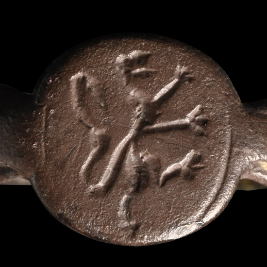 Medieval Bronze Ring with Rampant Heraldic Lion