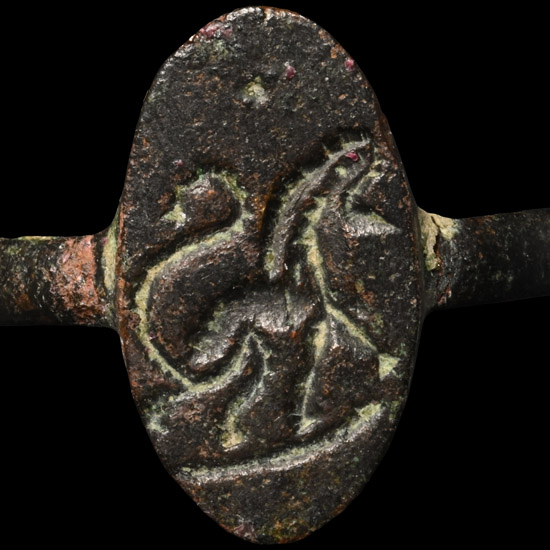 Medieval Bronze Ring with Heraldic Lion