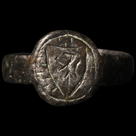 Medieval Bronze Ring with Heraldic Shield