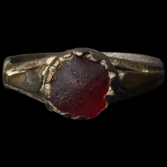 Medieval Bronze Ring with Glass Cabochon