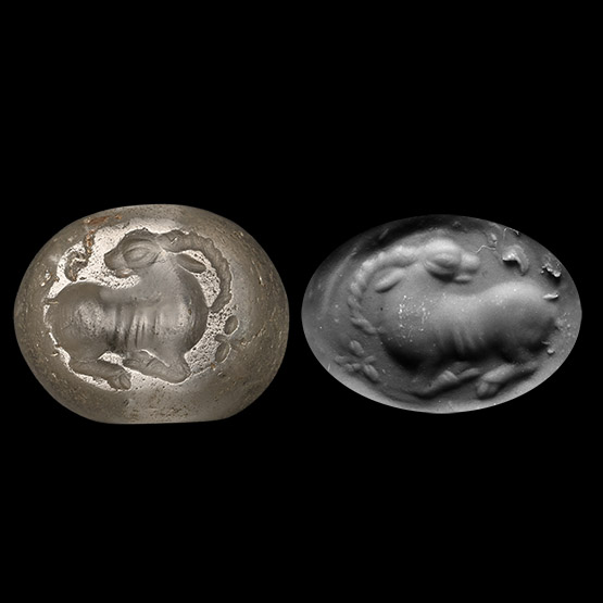 Sasanian Domed Rock Crystal Stamp Seal with Deer