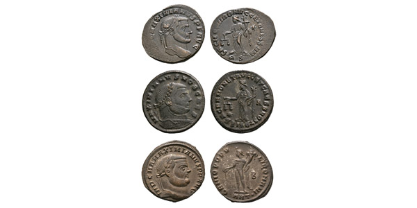 Group of Three [3] Maximian AE Nummus.