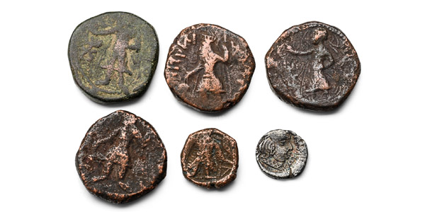 Group of Six [6] Kushan and Indo-Greek AE Coins.