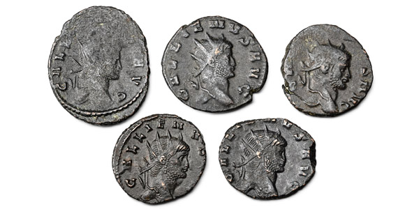 Group of Five [5] Gallienus AE Antoniniani Coins with Animal Reverses.