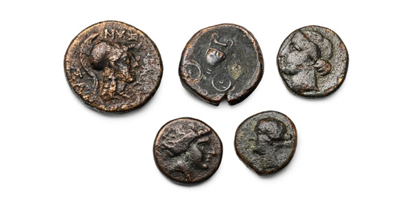 Group of Five [5] Thessaly Mixed AE Greek Coins.