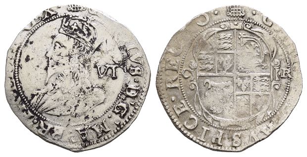 England. Stuart, Charles I AR Sixpence.