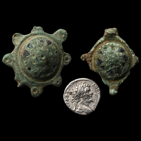 Roman Enamelled Bronze Umbonate Brooch and Silver Denarius Group