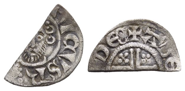 England. Plantagenet, John AR Cut Halfpenny.