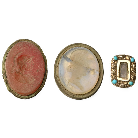 Post Medieval Gold and Bronze Framed Artefact Group