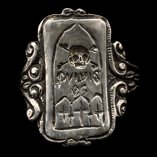 Silver Memento Mori Ring with Skull and Crossed Bones