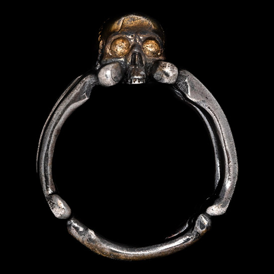 Victorian Silver Memento Mori Ring with Skull and Crosses Bones