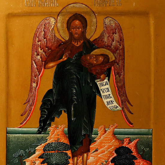 Russian Wooden Icon with St John the Baptist