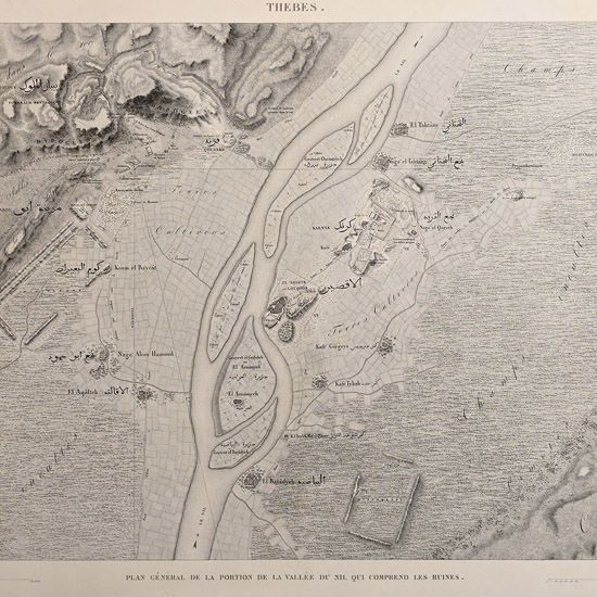 Very Large Egyptian Expedition Lithograph of Thebes