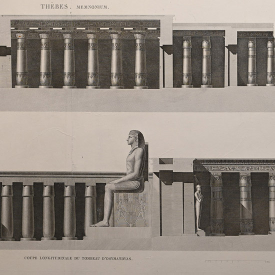 Very Large Egyptian Expedition Lithograph of the Memnonium at Thebes and Tomb of Ozymandias