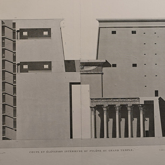 Very Large Egyptian Expedition Lithograph of the Temple of Edfou