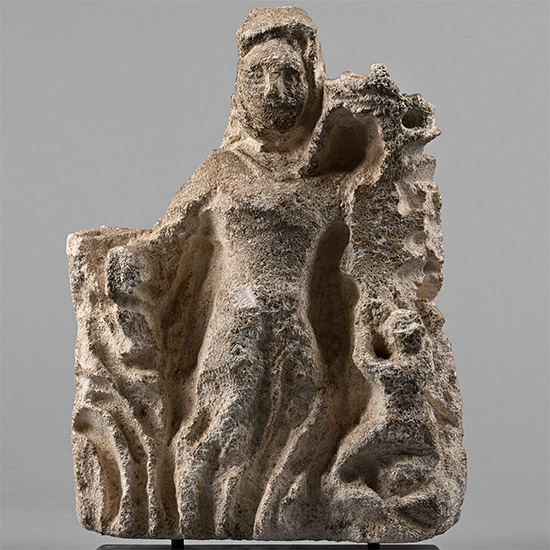 Medieval Our Lady of the Flames Limestone Figural Scene