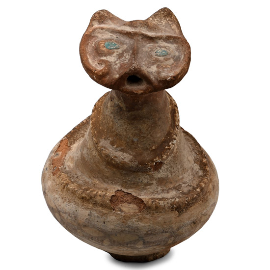 Western Asiatic Terracotta Vessel with Lion-Head with Glass Eyes