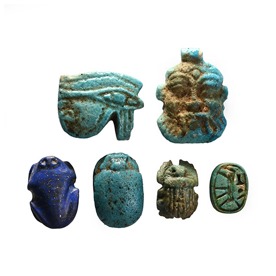 Egyptian Faience Amulet and Scarab Group